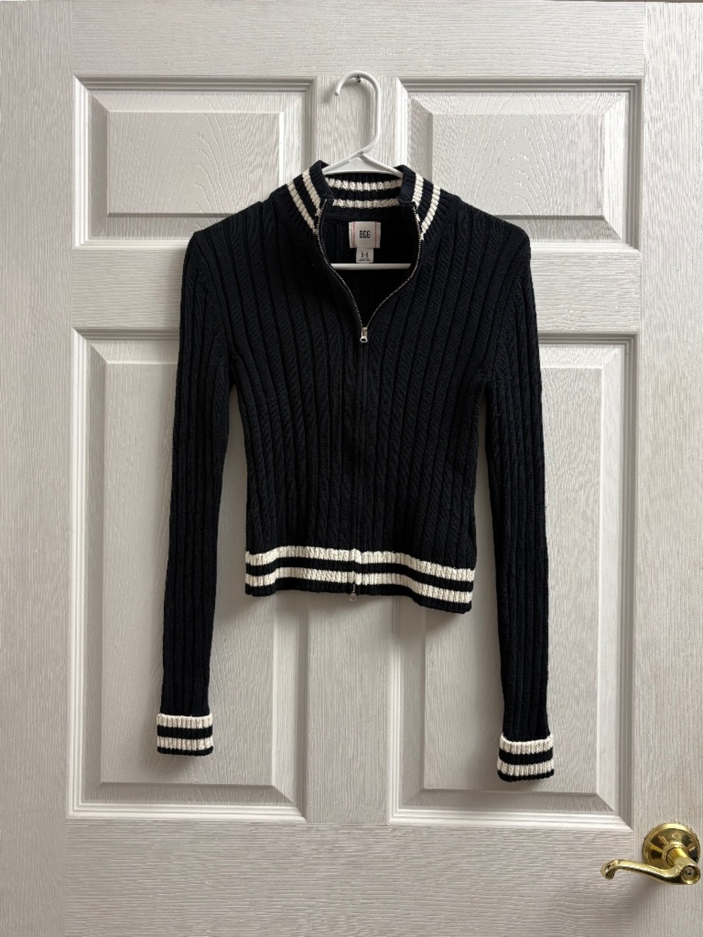Women's BDG Black Ribbed Preppy Full Zip Sweater Jacket